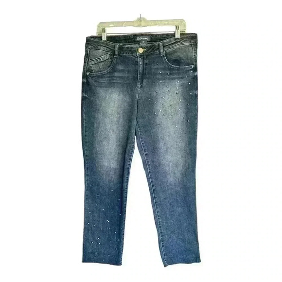 Democracy Flex-ellent Raw Hem Cropped Jeans Medium Wash Pearl Accents Women’s 10 - Picture 2 of 10